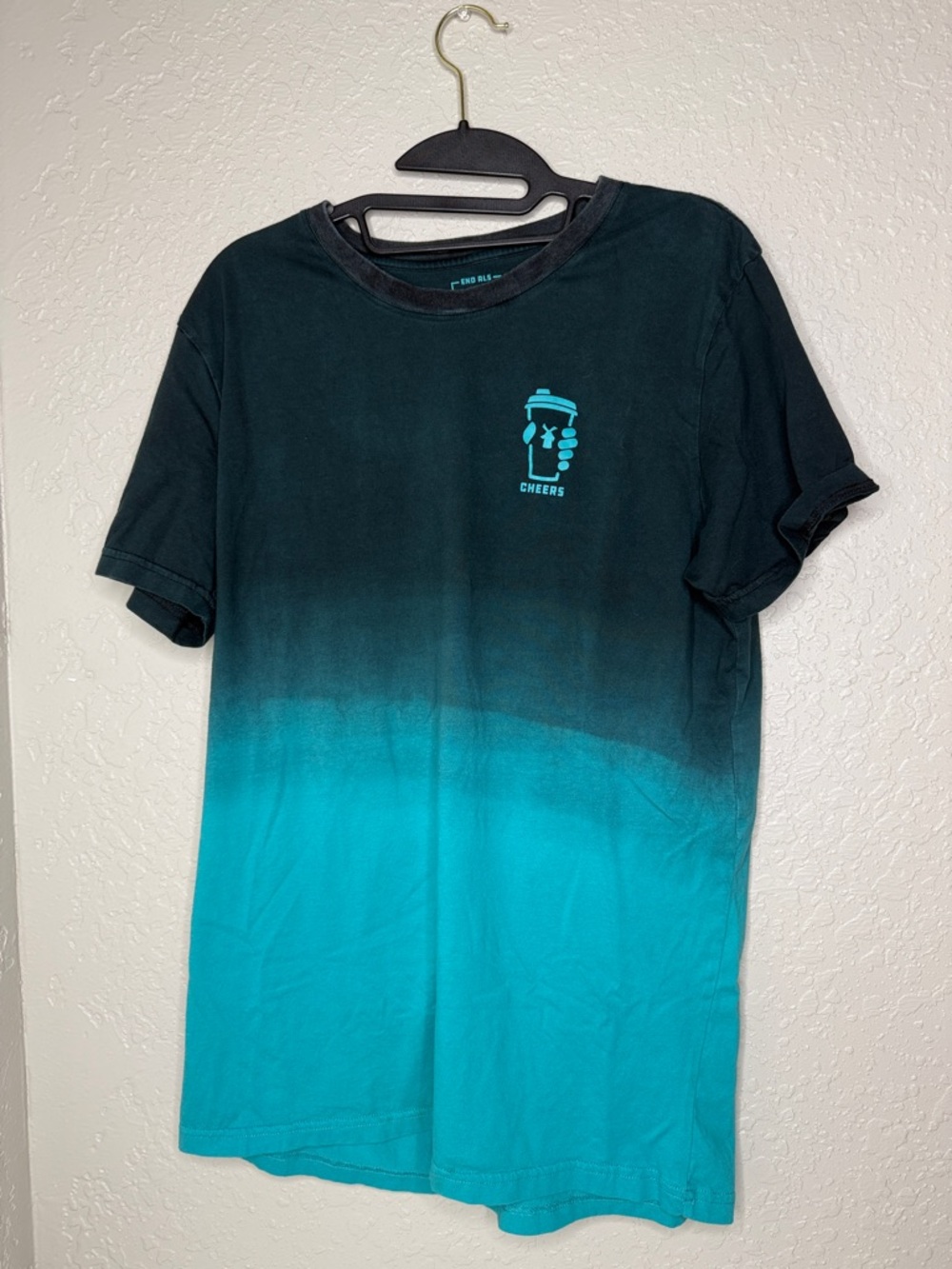 Dutch bros end asl 2019 Black Tee with Teal Graphic Cheers Logo
